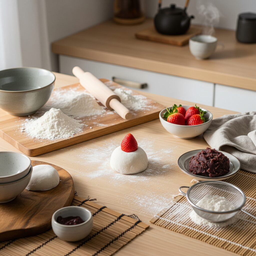 Making of hanaichi mochi